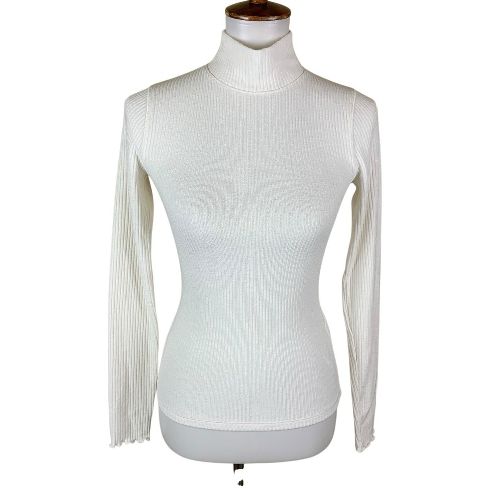 Abercrombie‎ Fitch White Ribbed Turtleneck Slim Fit Long Sleeve Top XS